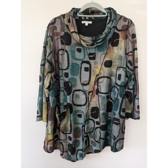 NorthStyle Womens Tunic Top 2X Cowlneck Textured Burnout Artsy Asymetric A-Line - Picture 1 of 10